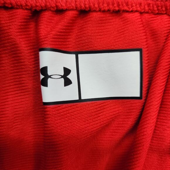 NEW Under Armour Pants Womens S Red White UA Knit Warm Up Team Zip Ankle Gym - Picture 9 of 16